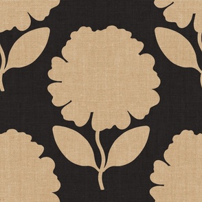 Floral Large Beige on Charcoal