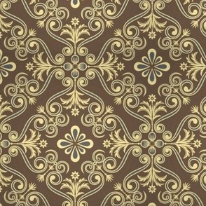 Four-Way Damask in Brown and Gold
