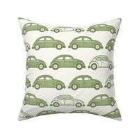 Vintage Cars- Green- Natural Background- Beetle-70s - Bohemian- Boho- Earth Tones Wallpaper- Large