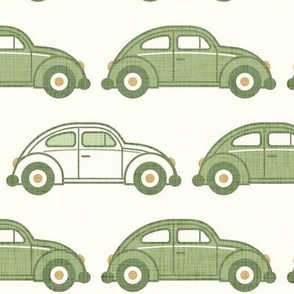 Vintage Cars- Green- Natural Background- Beetle-70s - Bohemian- Boho- Earth Tones Wallpaper- Large