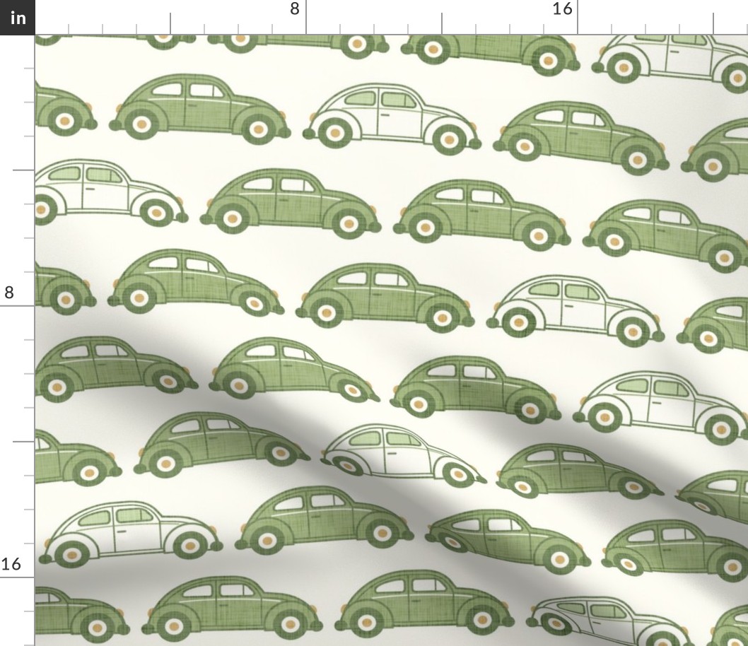 Vintage Cars- Green- Natural Background- Beetle-70s - Bohemian- Boho- Earth Tones Wallpaper- Large