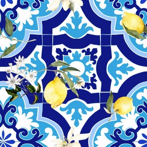 Mediterranean tiles,lemons,citrus,mosaic art