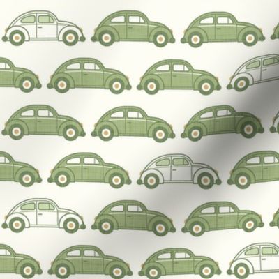 Vintage Cars- Green- Natural Background- Beetle-70s - Bohemian- Boho- Earth Tones Wallpaper- Small