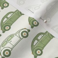 Vintage Cars- Green- Natural Background- Beetle-70s - Bohemian- Boho- Earth Tones Wallpaper- Small