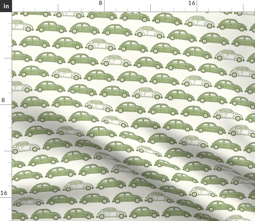 Vintage Cars- Green- Natural Background- Beetle-70s - Bohemian- Boho- Earth Tones Wallpaper- Small