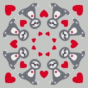 Sloth love on grey with red hearts 