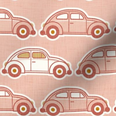 Vintage Cars- Pink- Beetle-70s - Bohemian- Boho- Cars Wallpaper- Large