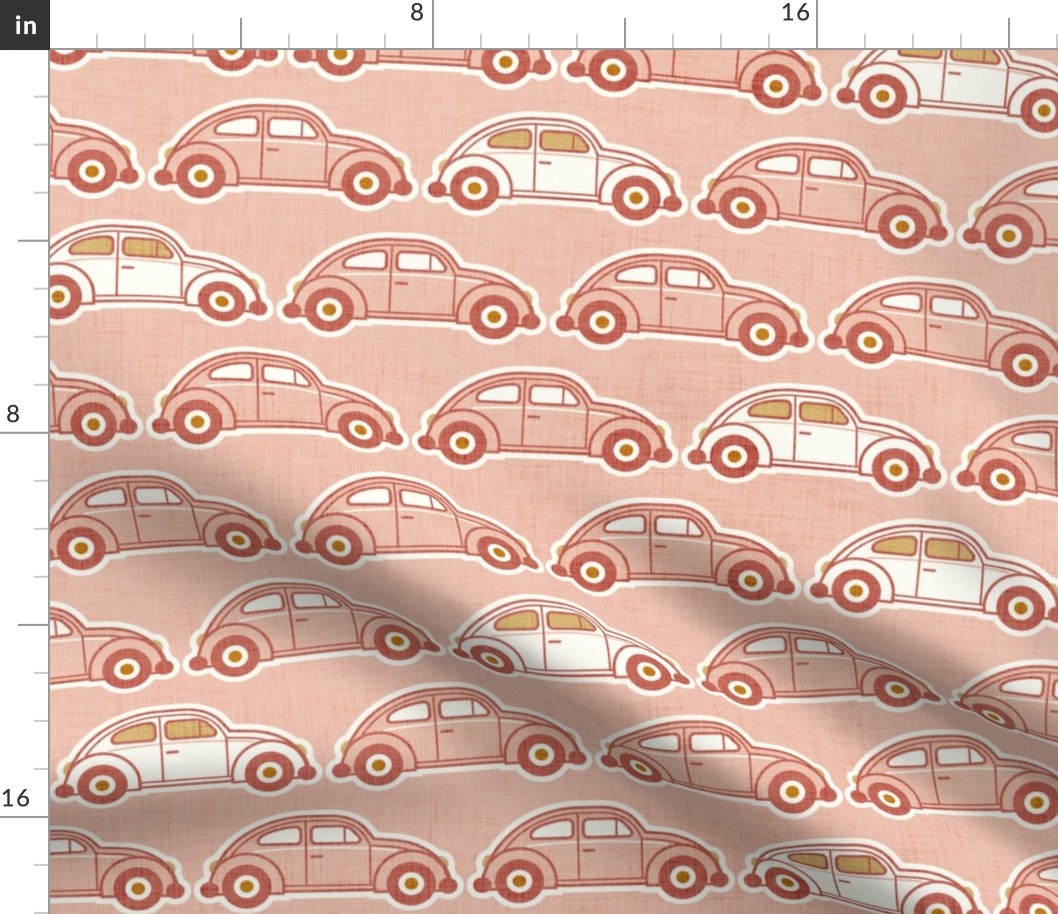 Vintage Cars- Pink- Beetle-70s - Bohemian- Boho- Cars Wallpaper- Large