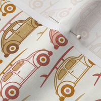 Vintage Cars with Surfboards- Pink and Gold- Natural Background- Beetle- 70s - Beach Bohemian- Boho- Surf- Waves- Summer- Earth Tones Wallpaper- Small