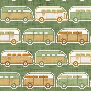 Vintage Vans- Green and Gold- Green Background- Vintage Cars- Camping Van-70s - Bohemian- Boho- Earth Tones Wallpaper- Small