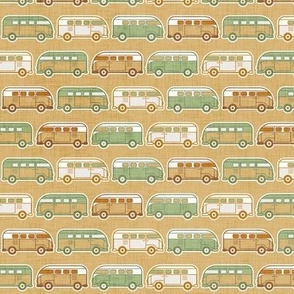 Vintage Vans- Green and Gold- Honey Mustard Background- Vintage Cars- Camping Van-70s - Bohemian- Boho- Earth Tones Wallpaper- sMini