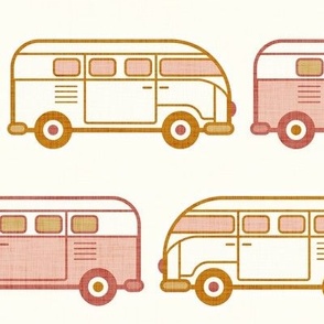 Vintage Vans- Pink and Gold- Natural Background- Vintage Cars- Camping Van-70s - Bohemian- Boho- Earth Tones Wallpaper- Large