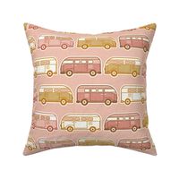 Vintage Vans- Pink and Gold- Pink Background- Vintage Cars- Camping Van-70s - Bohemian- Boho- Earth Tones Wallpaper- Medium