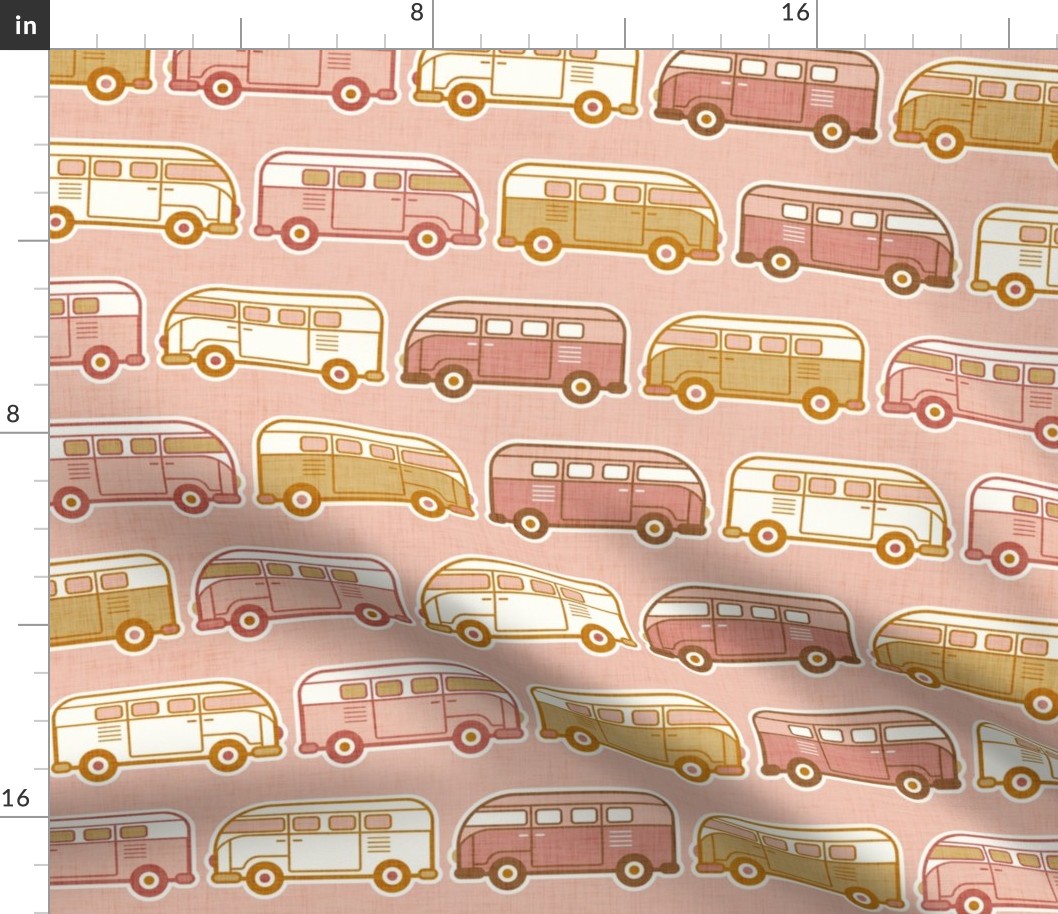 Vintage Vans- Pink and Gold- Pink Background- Vintage Cars- Camping Van-70s - Bohemian- Boho- Earth Tones Wallpaper- Medium