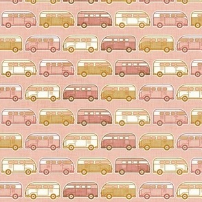 Vintage Vans- Pink and Gold- Pink Background- Vintage Cars- Camping Van-70s - Bohemian- Boho- Earth Tones Wallpaper- sMini