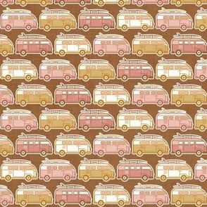 Vintage Vans with Surfboards- Pink and Gold- Terracotta Background- Vintage Cars- Camping Van-70s - Beach Bohemian- Boho- Surf- Waves- Summer- Earth Tones Wallpaper- sMini