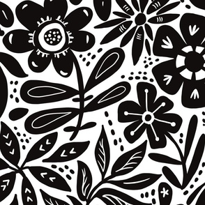 Black and white flowery wallpaper scale