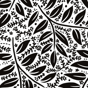 black and white leafy wallpaper scale