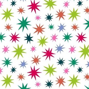 Multi Color Stars on White with Pink Orange Teal Neon Green Magenta Periwinkle 