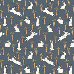 small easter rabbits and carrots on dark blue boys