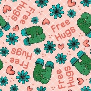 Medium Scale Free Hugs Funny Prickly Cactus and Flowers on Peach
