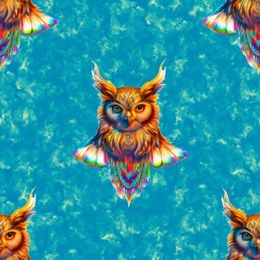 Colorful Owl on Blue Textured Background