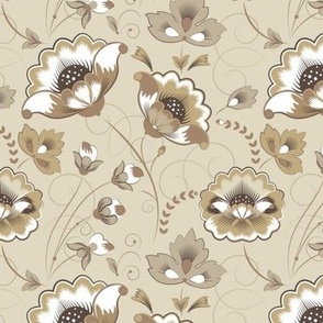 Art Nouveau Floral in Copper and Khaki on Vanilla