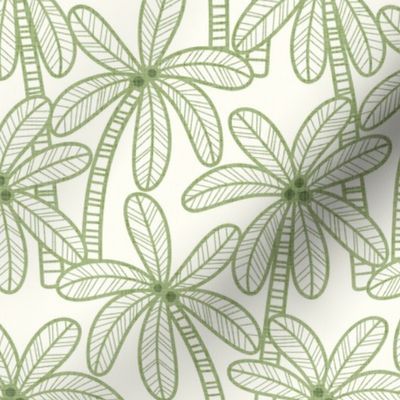 Palm Trees- Vintage Colors- Green on Natural Background-  Bohemian Botanical- Boho Plants- Tropical Wallpaper- Small