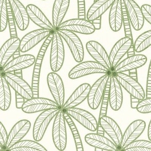 Palm Trees- Vintage Colors- Green on Natural Background-  Bohemian Botanical- Boho Plants- Tropical Wallpaper- Small