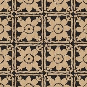 Floral Tile Beige on Charcoal
