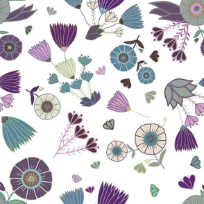 Wildflower Toss (purple) large scale floral design