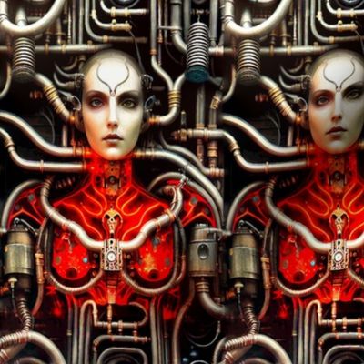 22 biomechanical bioorganic bald female woman red circuit board cyborg robot android tentacles monsters cables wires cybernetics machine demons aliens sci-fi  science fiction futuristic flesh Halloween body horror scary horrifying morbid macabre spooky ee