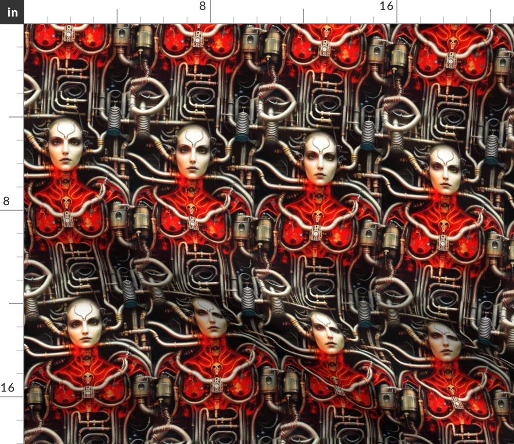 22 biomechanical bioorganic bald female woman red circuit board cyborg robot android tentacles monsters cables wires cybernetics machine demons aliens sci-fi  science fiction futuristic flesh Halloween body horror scary horrifying morbid macabre spooky ee