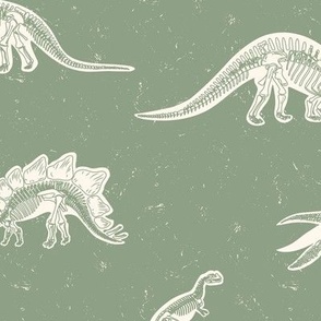 Medium Excavated Jurassic Dinosaur Fossils with a Distressed Textured background in Sage Green