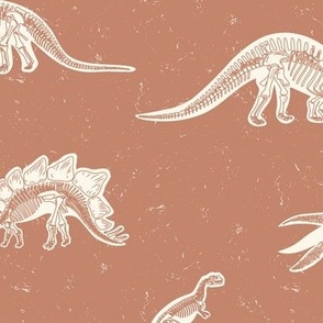 Medium Excavated Jurassic Dinosaur Fossils with a Distressed Textured background in Mocha Brown