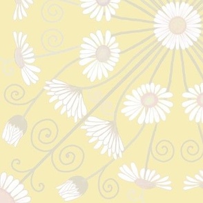 Art nouveau daisies on lemon yellow 