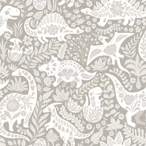 Folk Art Dinosaurs Neutral Gray