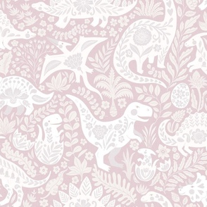 Folk Art Dinosaurs - Pastel Pink