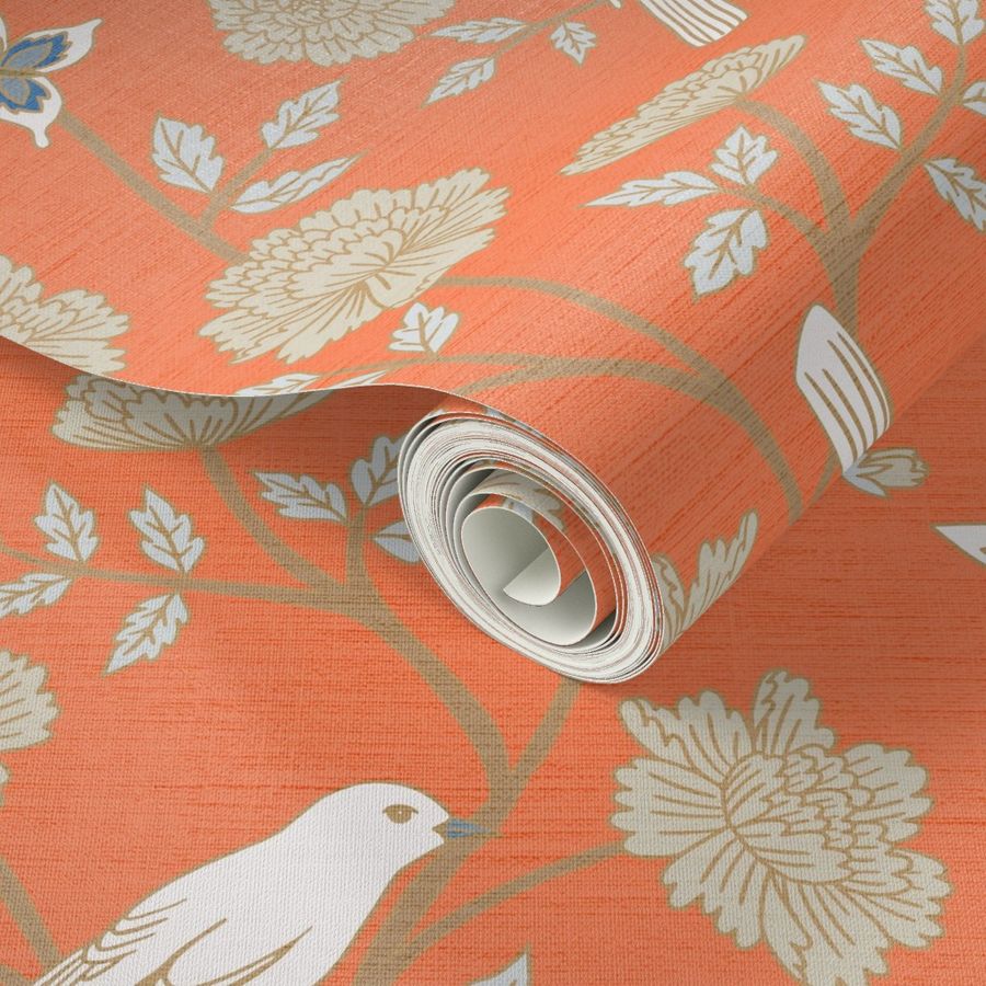 Large Miya Chinoiserie - Chinese Orange Wallpaper | Spoonflower