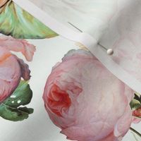 Lush Baroque Vintage Ladies and Cherubs in Magic Redouté Rose Garden  off white 