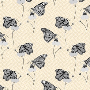 Victorian Monarch Butterfly - greyscale on fancy beige, medium