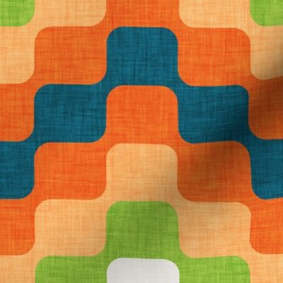 Small scale // Waving back to the 70s // blue lagoon orange and limerick green seventies inspirational groovy geometric rounded squares in degrade  