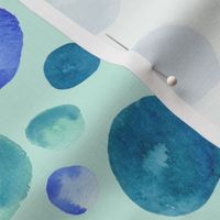 Blue and Green Watercolor Circles on Seafoam Medium