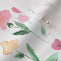 enchanting meadow in peach fuzz and blush pink - watercolor sweet flowers bloom - painted stylised florals for nursery home decor wallpaper b134-1
