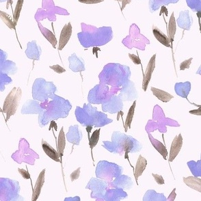 Violet enchanting meadow - watercolor sweet flowers bloom - painted stylised florals for nursery home decor wallpaper b134-4
