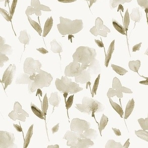 Tan and sand enchanting meadow - watercolor earthy beige sweet flowers bloom - painted stylised florals for nursery home decor wallpaper b134-8