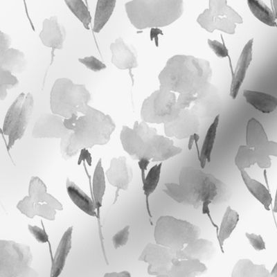 Silver grey enchanting meadow - watercolor gray sweet flowers bloom - painted stylised florals for nursery home decor wallpaper b134-10