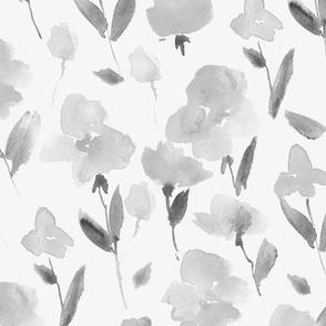 Silver grey enchanting meadow - watercolor gray sweet flowers bloom - painted stylised florals for nursery home decor wallpaper b134-10