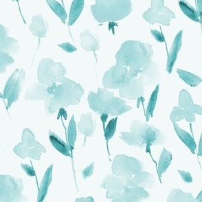 Emerald enchanting meadow - watercolor sweet flowers bloom - painted stylised florals for nursery home decor wallpaper b134-11