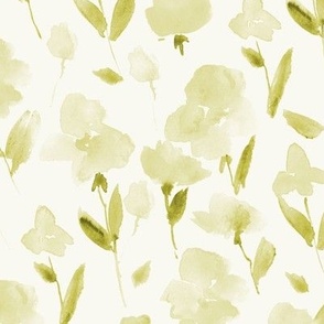 Mustard and golden enchanting meadow - watercolor yellow sweet flowers bloom - painted stylised florals for nursery home decor wallpaper b134-12